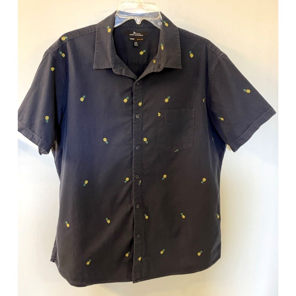 Marc Anthony Mens Slim Fit l Button Up Shirt Size XXLarge Blue Short Sleeve